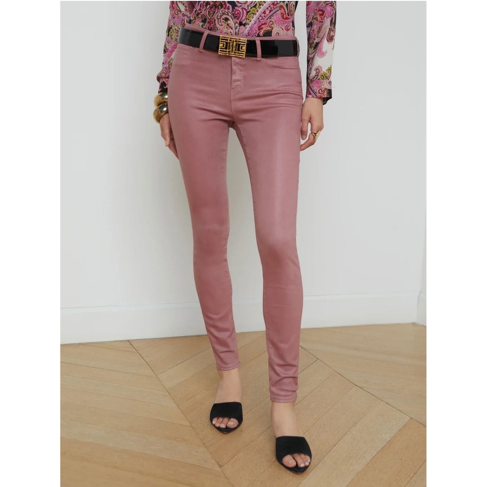 L'AGENCE Marguerite Coated Skinny‎ Jean Mauve Rose High Rise Pink Pants 25